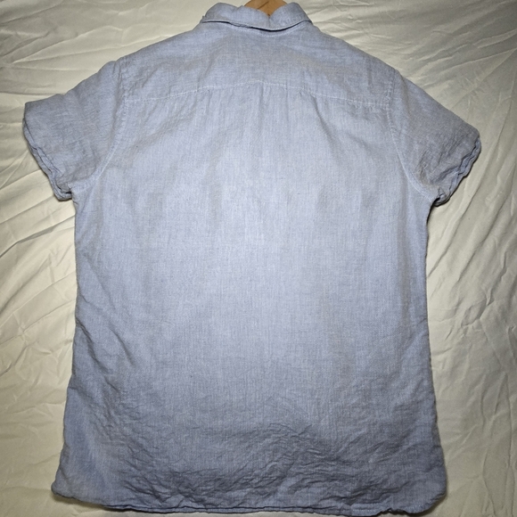 Perry Ellis Light Blue Cotton, Linen Men's Small Button Short Sleeve Shirt - Picture 9 of 11